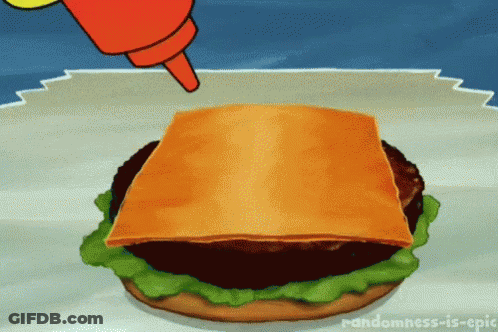 A Cartoon Drawing Of A Hamburger With Ketchup Being Poured On Top GIF
