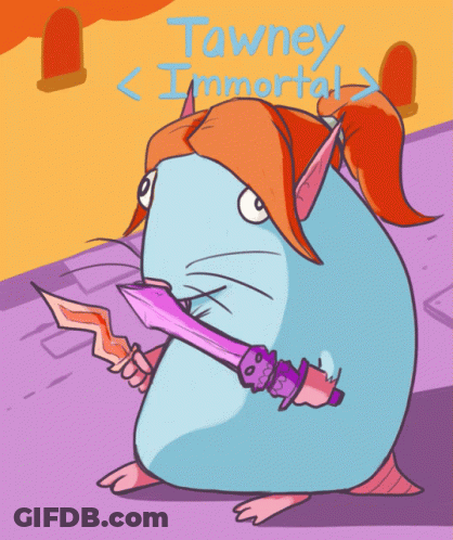 A Cartoon Drawing Of A Hamster Holding A Sword With The Words Tawney Immortal Below It GIF