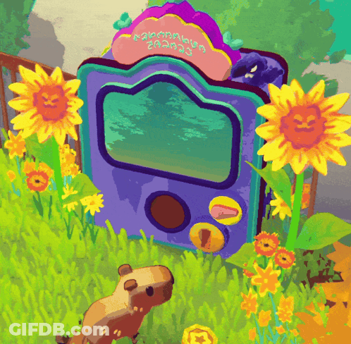 A Cartoon Drawing Of A Hamster Standing Next To A Purple Device That Says " Hamster Channel " GIF