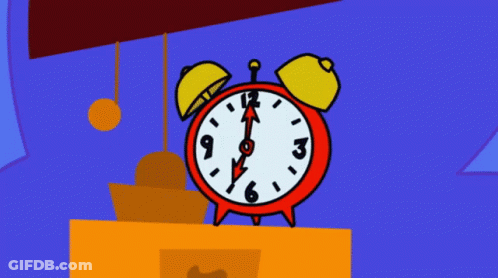 A Cartoon Drawing Of A Hand Holding A Red Alarm Clock With The Hands On The Numbers 9 And 12 GIF