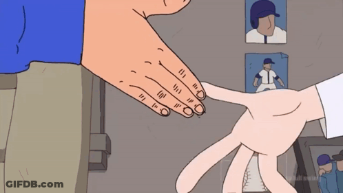 A Cartoon Drawing Of A Hand Reaching Out To Another Hand GIF