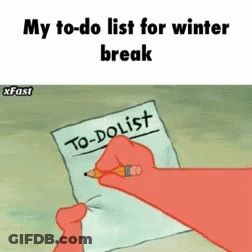 A Cartoon Drawing Of A Hand Writing A To-Do List For Winter Break GIF