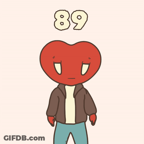 A Cartoon Drawing Of A Heart With The Number 89 Above It GIF