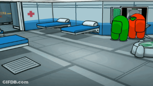 A Cartoon Drawing Of A Hospital Room With Beds And A Red Cross On The Wall GIF