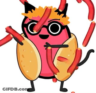 A Cartoon Drawing Of A Hot Dog Wearing Glasses And A Crown GIF