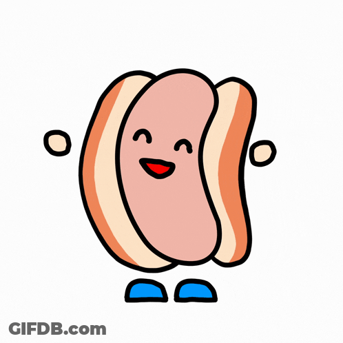 A Cartoon Drawing Of A Hot Dog With A Face GIF
