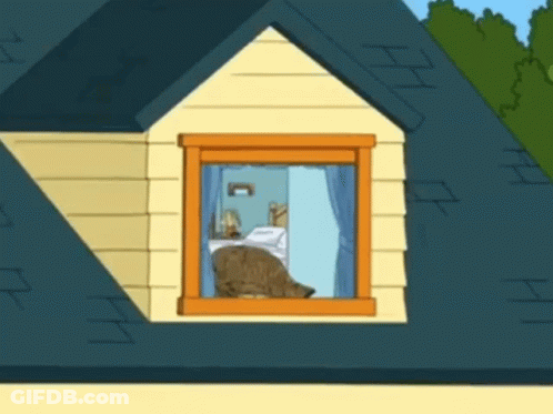 A Cartoon Drawing Of A House With A Window And A Bed GIF