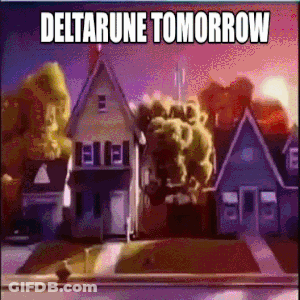 A Cartoon Drawing Of A House With The Words Deltarune Tomorrow GIF