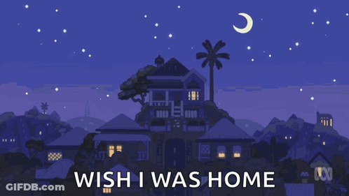 A Cartoon Drawing Of A House With The Words Wish I Was Home GIF
