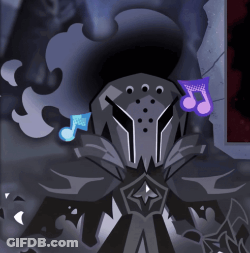 A Cartoon Drawing Of A Knight With A Music Note On His Forehead GIF