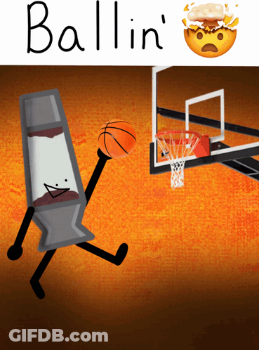 A Cartoon Drawing Of A Lava Lamp Playing Basketball With The Words Ballin ' On The Bottom GIF