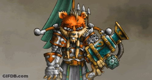 A Cartoon Drawing Of A Lion In Armor Holding A Large Object GIF