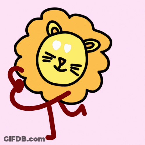 A Cartoon Drawing Of A Lion 'S Face With A Red Tail GIF