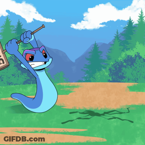 A Cartoon Drawing Of A Lizard Holding A Wooden Sign That Says Ban GIF
