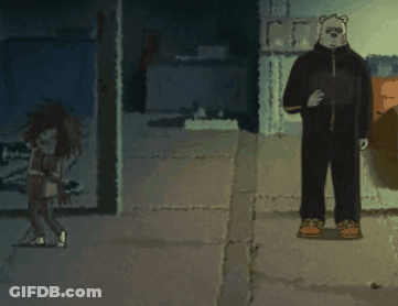 A Cartoon Drawing Of A Man And A Bear GIF