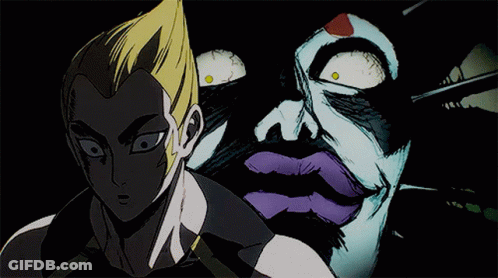 A Cartoon Drawing Of A Man And A Clown 'S Face GIF