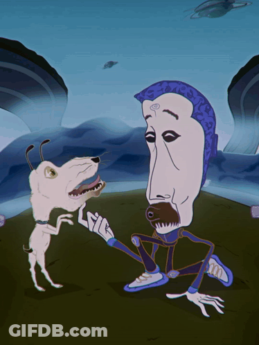 A Cartoon Drawing Of A Man And A Dog With A Purple Headband GIF
