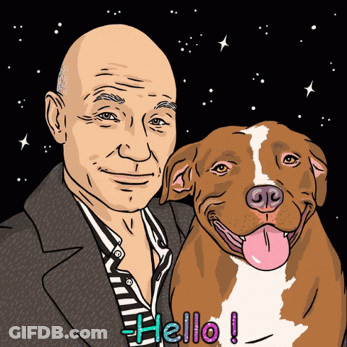 A Cartoon Drawing Of A Man And A Dog With The Word Hello Written Below Them GIF