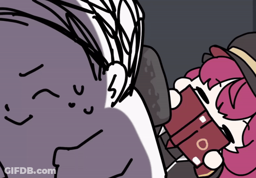 A Cartoon Drawing Of A Man And A Girl With A Red Object In Their Mouth GIF