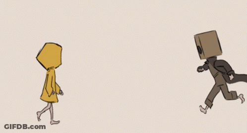 A Cartoon Drawing Of A Man And A Girl With Boxes On Their Heads GIF