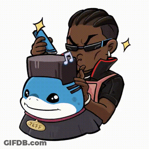 A Cartoon Drawing Of A Man And A Shark With The Name Jeff Written On It GIF