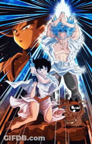 A Cartoon Drawing Of A Man And A Woman Holding Swords GIF
