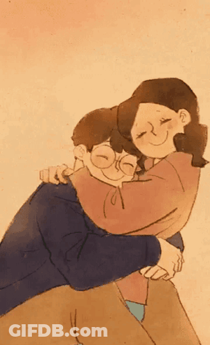 A Cartoon Drawing Of A Man And A Woman Hugging Each Other GIF