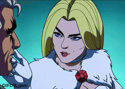 A Cartoon Drawing Of A Man And A Woman With Blonde Hair GIF