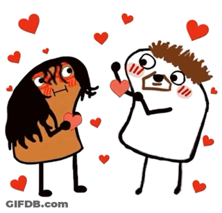 A Cartoon Drawing Of A Man And A Woman With Hearts Around Them GIF