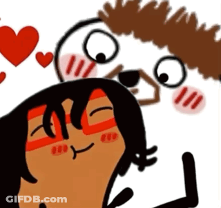 A Cartoon Drawing Of A Man And A Woman With Hearts Around Them GIF
