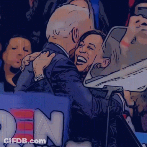 A Cartoon Drawing Of A Man And Woman Hugging With The Word Open In The Background GIF