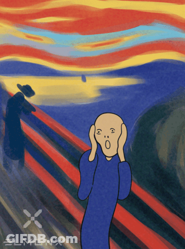 A Cartoon Drawing Of A Man Covering His Ears With A Elmonx Logo GIF