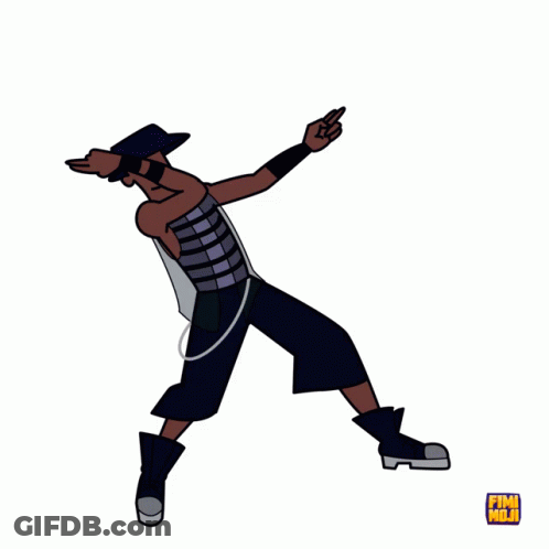 A Cartoon Drawing Of A Man Dancing With A Sticker That Says Pink Pill GIF