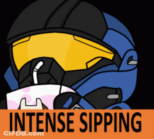 A Cartoon Drawing Of A Man Drinking A Milkshake With The Words Intense Sipping Below Him GIF