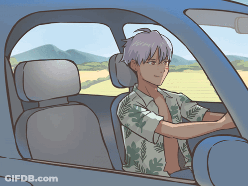 A Cartoon Drawing Of A Man Driving A Car GIF