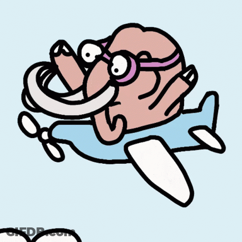 A Cartoon Drawing Of A Man Flying On A Plane GIF
