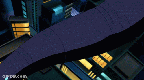 A Cartoon Drawing Of A Man Flying Through A City GIF