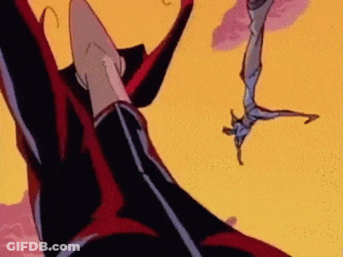 A Cartoon Drawing Of A Man Flying Through The Air . GIF