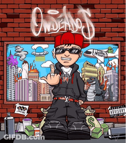 A Cartoon Drawing Of A Man Giving The Middle Finger With The Word Underground Written On The Brick Wall Behind Him GIF