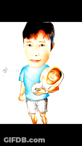 A Cartoon Drawing Of A Man Holding A Baby With A Tiktok Logo In The Corner GIF