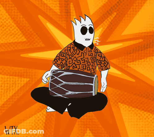 A Cartoon Drawing Of A Man Holding A Drum With Wtx Written On The Bottom Right GIF