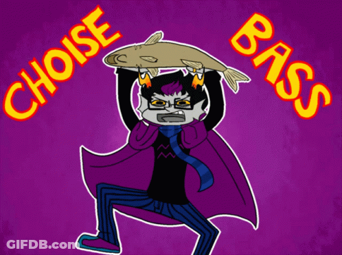 A Cartoon Drawing Of A Man Holding A Fish With The Words Choise Bass Below Him GIF