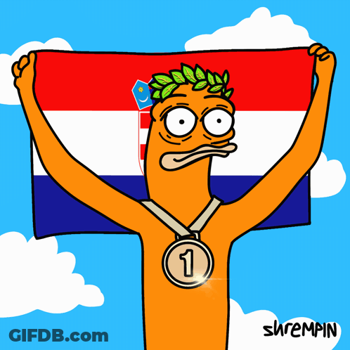 A Cartoon Drawing Of A Man Holding A Flag And A Medal With The Number 1 On It GIF