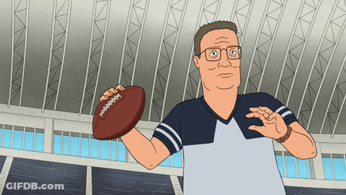 A Cartoon Drawing Of A Man Holding A Football That Says ' Nfl ' On It GIF