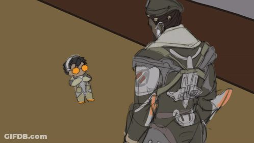 A Cartoon Drawing Of A Man Holding A Stuffed Animal With The Letter P On The Back GIF