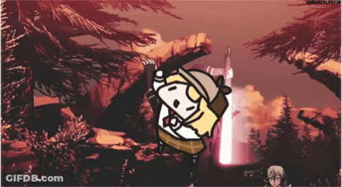 A Cartoon Drawing Of A Man Holding A Sword With The Words Miracelestial On The Bottom Right GIF