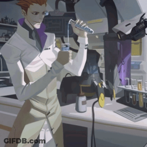 A Cartoon Drawing Of A Man Holding A Test Tube GIF