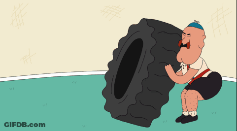 A Cartoon Drawing Of A Man Holding A Tire GIF