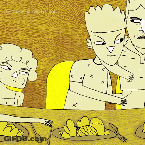 A Cartoon Drawing Of A Man Holding Another Man 'S Arm With The Words La Quartumba Film Festival On The Bottom Right GIF