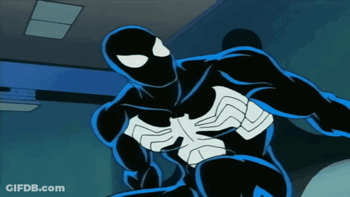 A Cartoon Drawing Of A Man In A Black And Blue Suit GIF